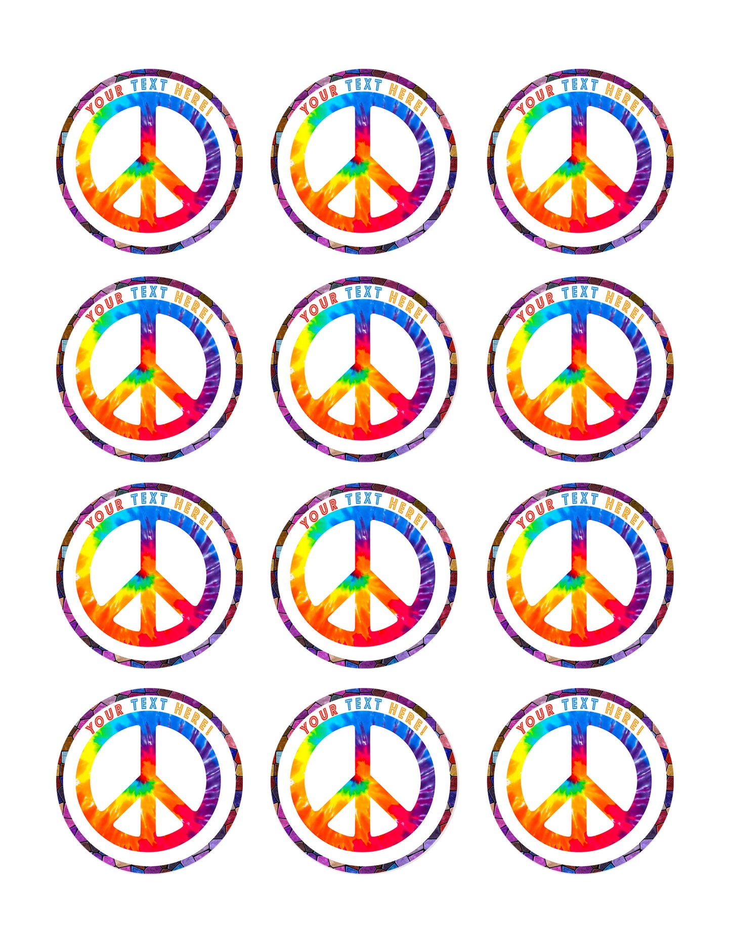 Peace Sign - Edible Cake Topper, Cupcake Toppers, Strips