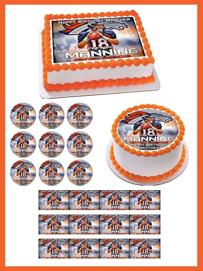 Peyton Manning Denver Broncos Edible Birthday Cake Topper OR Cupcake Topper, Decor - Edible Prints On Cake (Edible Cake &Cupcake Topper)