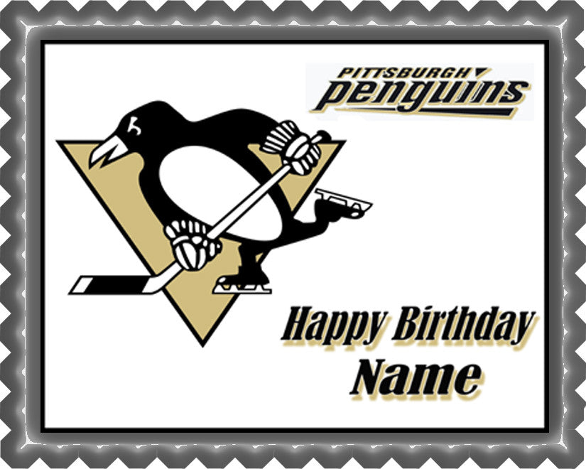 Pittsburgh Penguins Edible Birthday Cake Topper OR Cupcake Topper, Decor - Edible Prints On Cake (Edible Cake &Cupcake Topper)