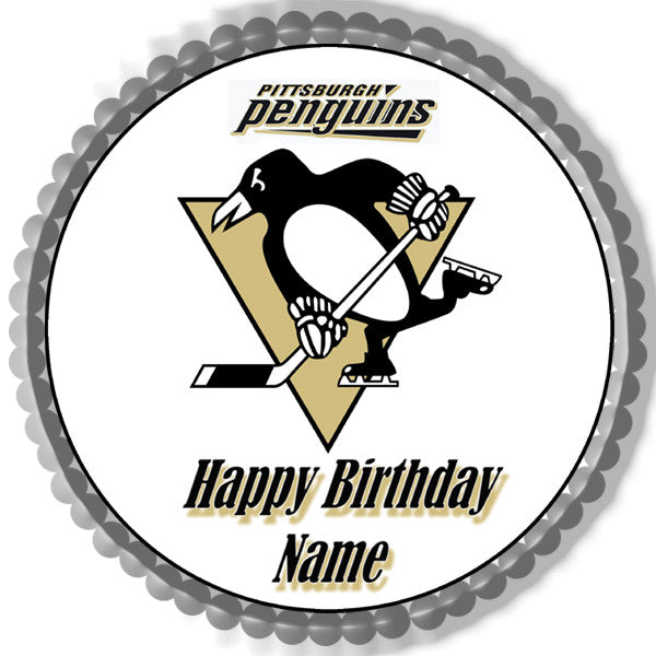 Pittsburgh Penguins Edible Birthday Cake Topper OR Cupcake Topper, Decor - Edible Prints On Cake (Edible Cake &Cupcake Topper)