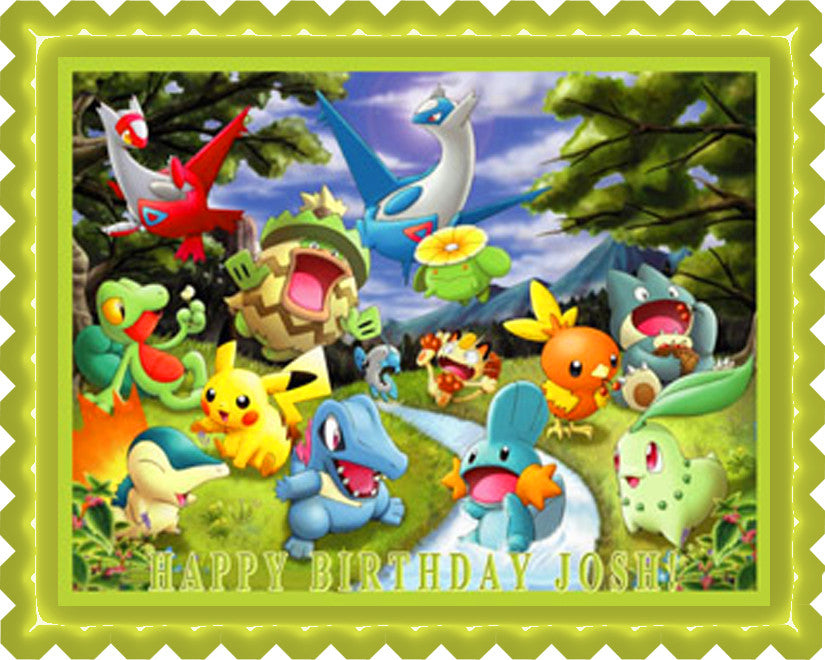 Pokemon Forest Edible Birthday Cake Topper OR Cupcake Topper, Decor - Edible Prints On Cake (Edible Cake &Cupcake Topper)