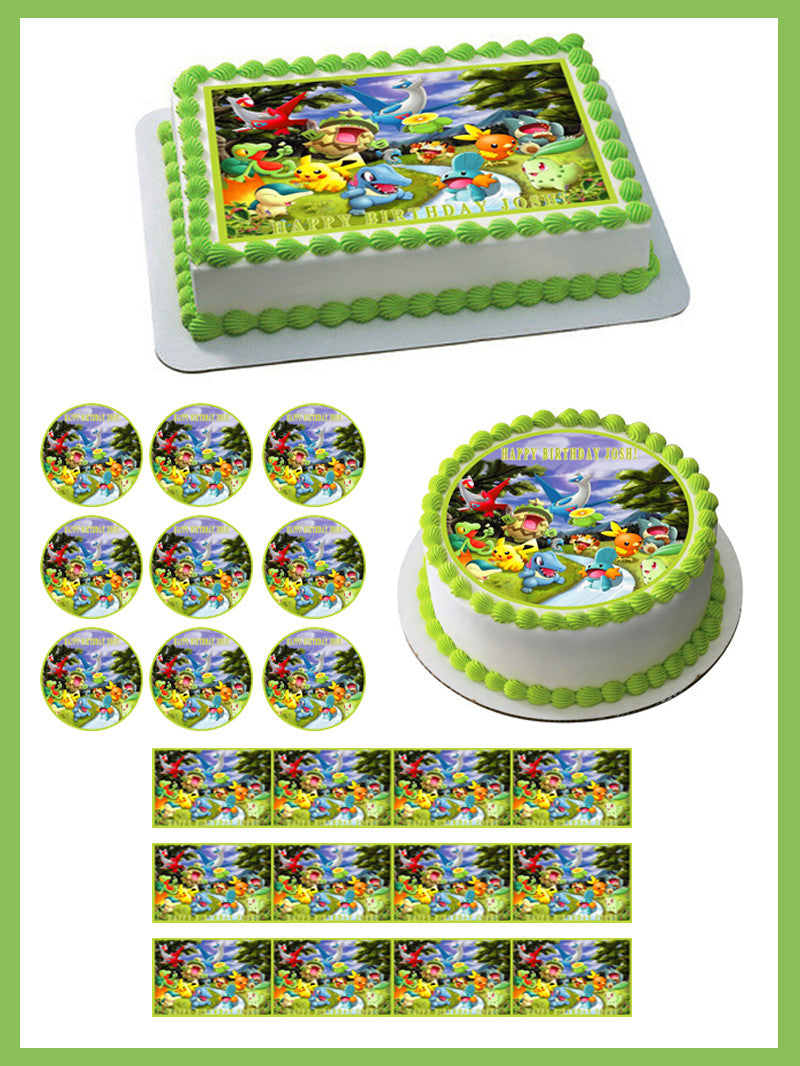 Pokemon Forest Edible Birthday Cake Topper OR Cupcake Topper, Decor - Edible Prints On Cake (Edible Cake &Cupcake Topper)