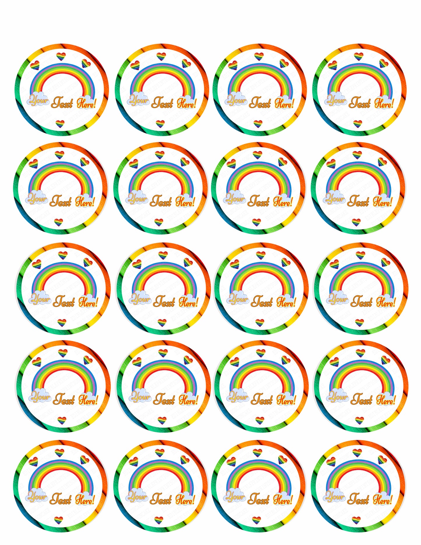 Rainbow Theme - Edible Cake Topper, Cupcake Toppers, Strips
