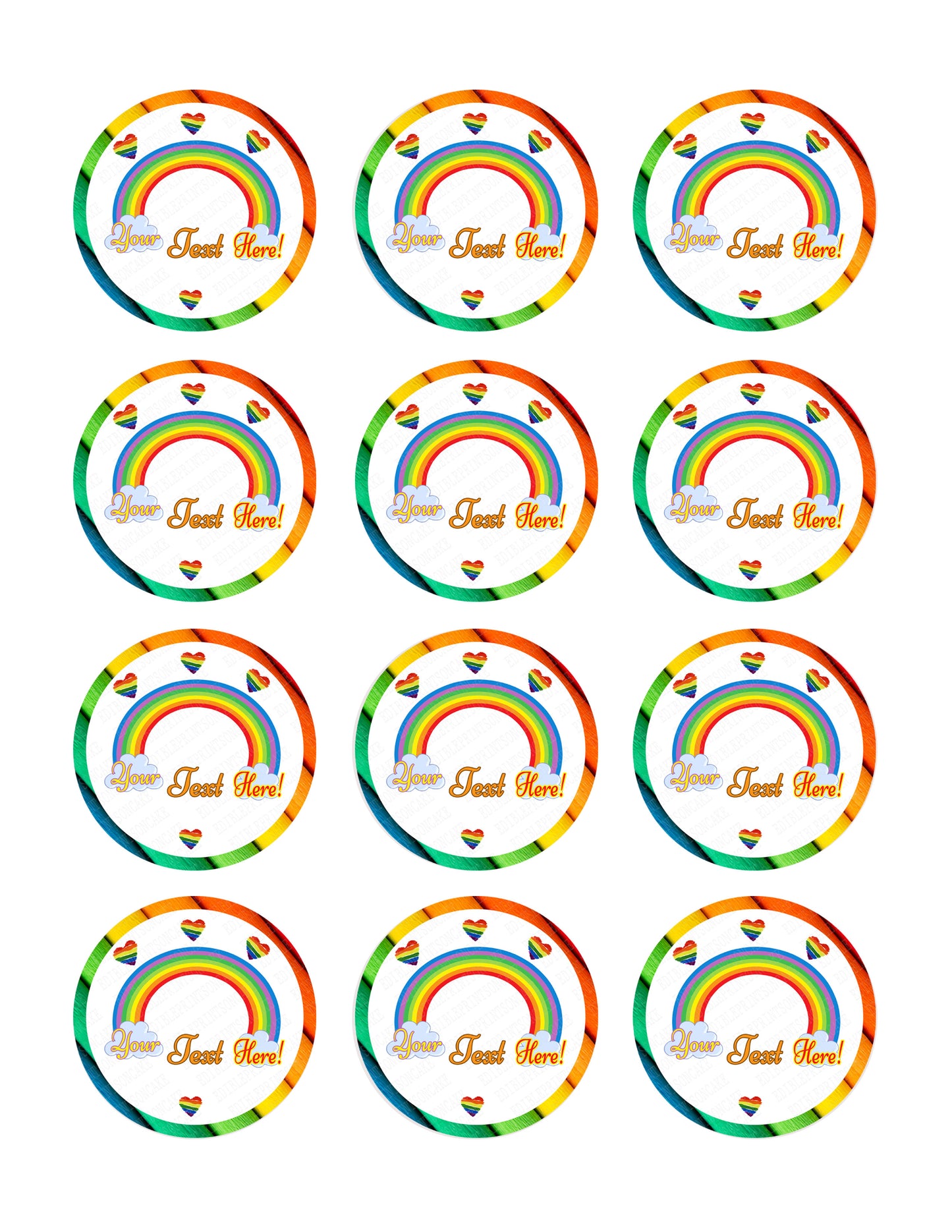Rainbow Theme - Edible Cake Topper, Cupcake Toppers, Strips