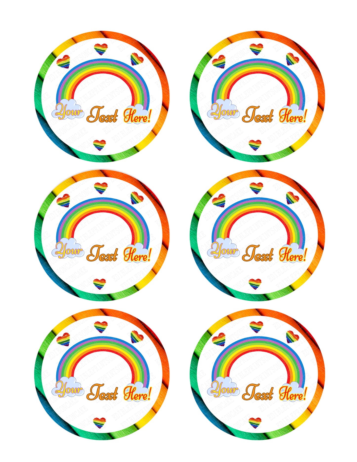 Rainbow Theme - Edible Cake Topper, Cupcake Toppers, Strips