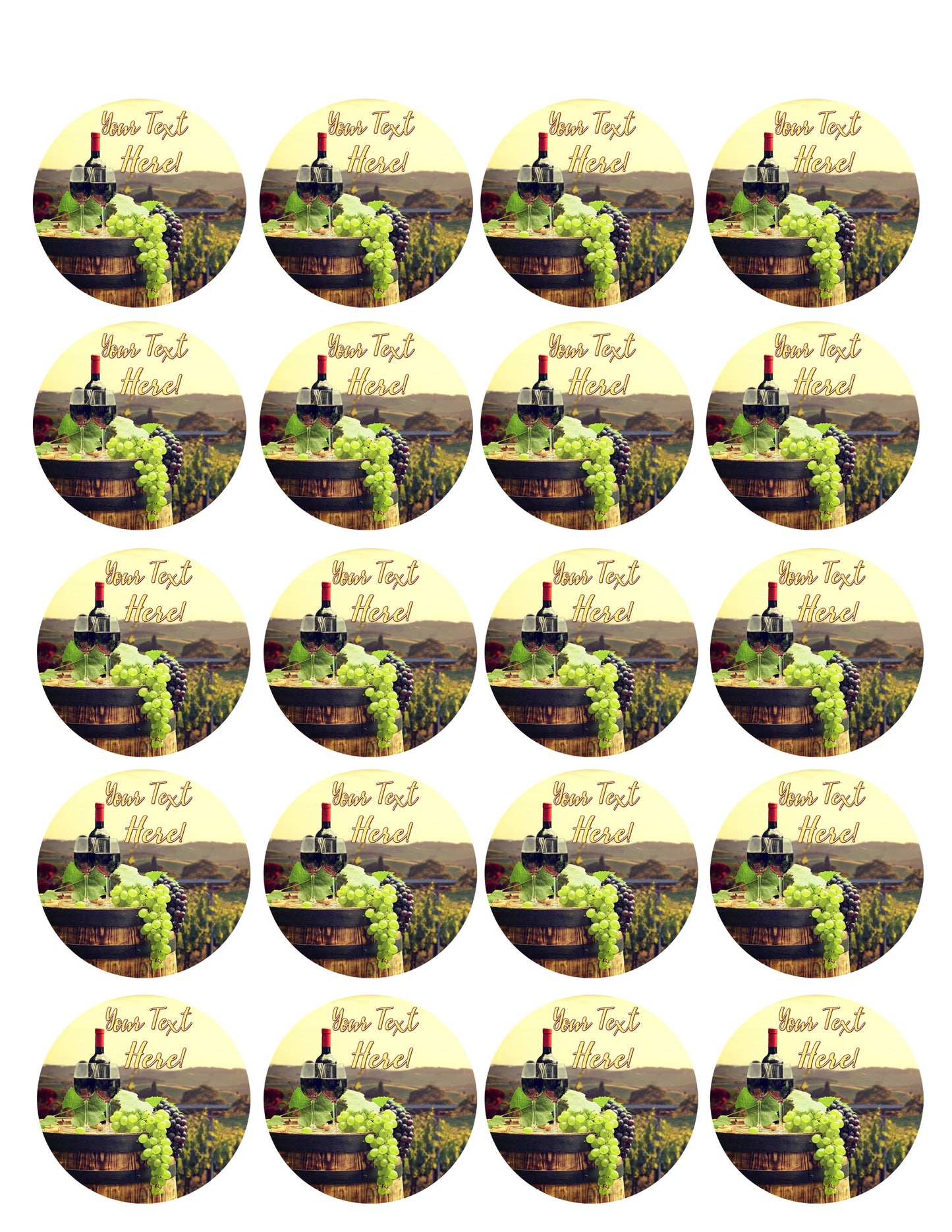 Red Wine with Barrel on Vineyard - Edible Cake Topper, Cupcake Toppers, Strips