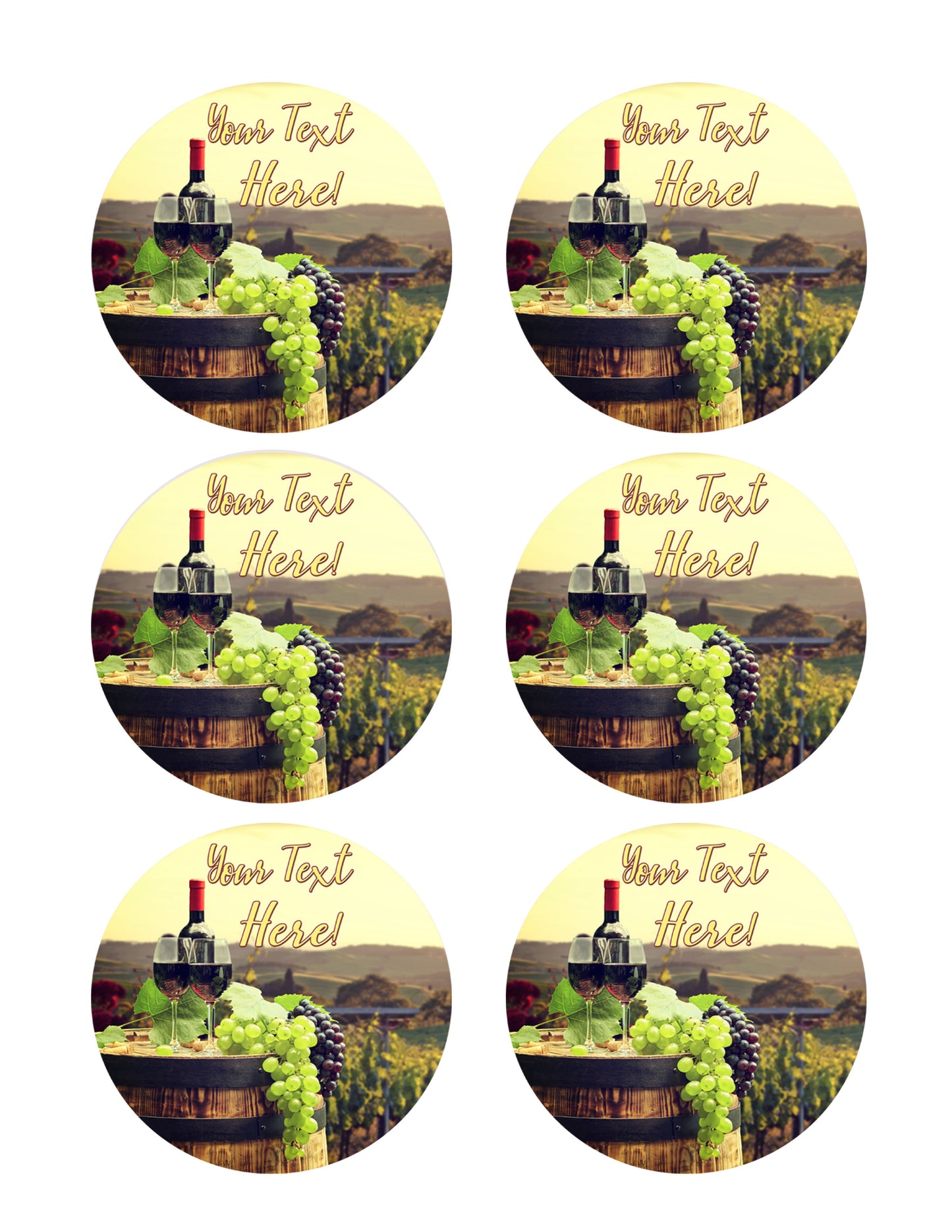 Red Wine with Barrel on Vineyard - Edible Cake Topper, Cupcake Toppers, Strips