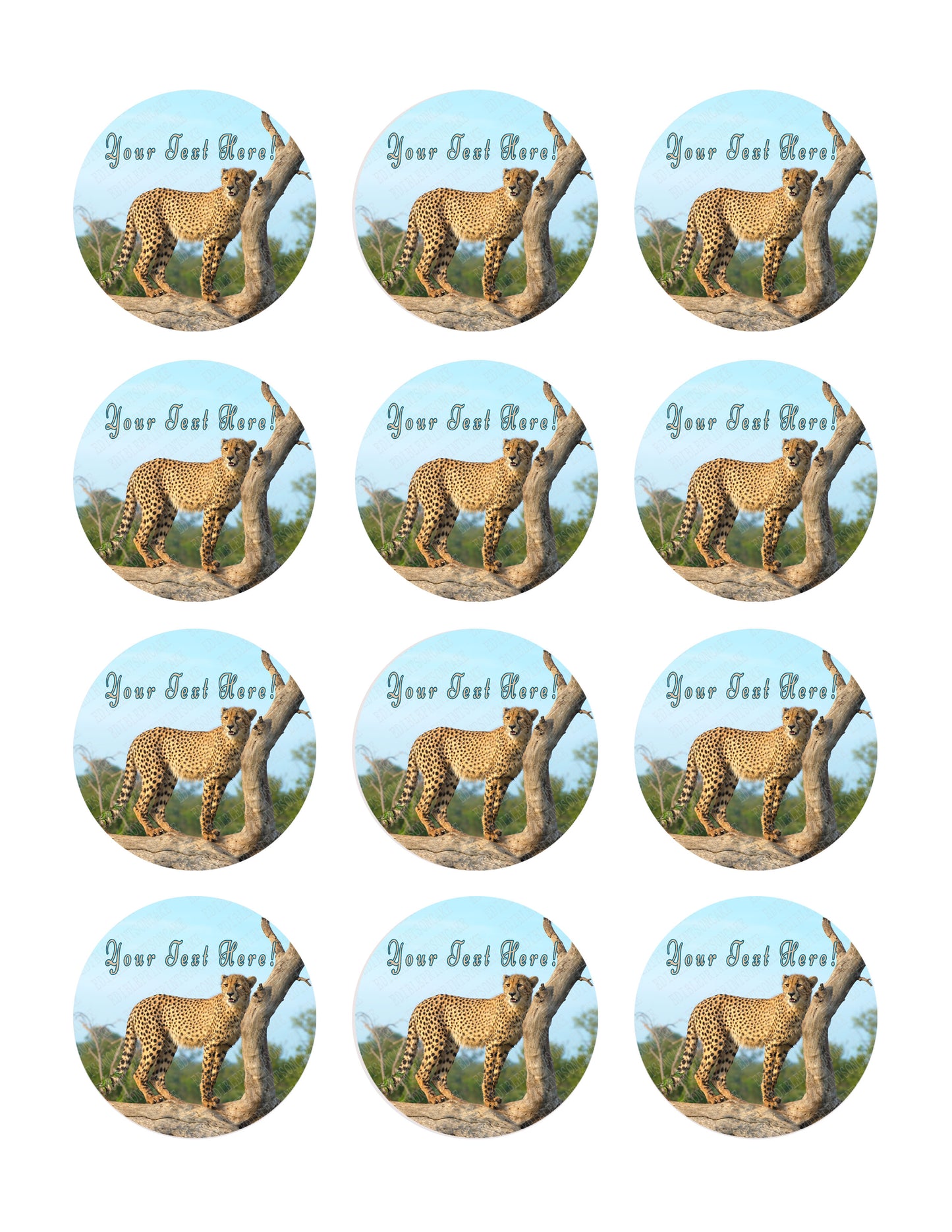 Roaming Cheetah, Safari, Wild - Edible Cake Topper, Cupcake Toppers, Strips