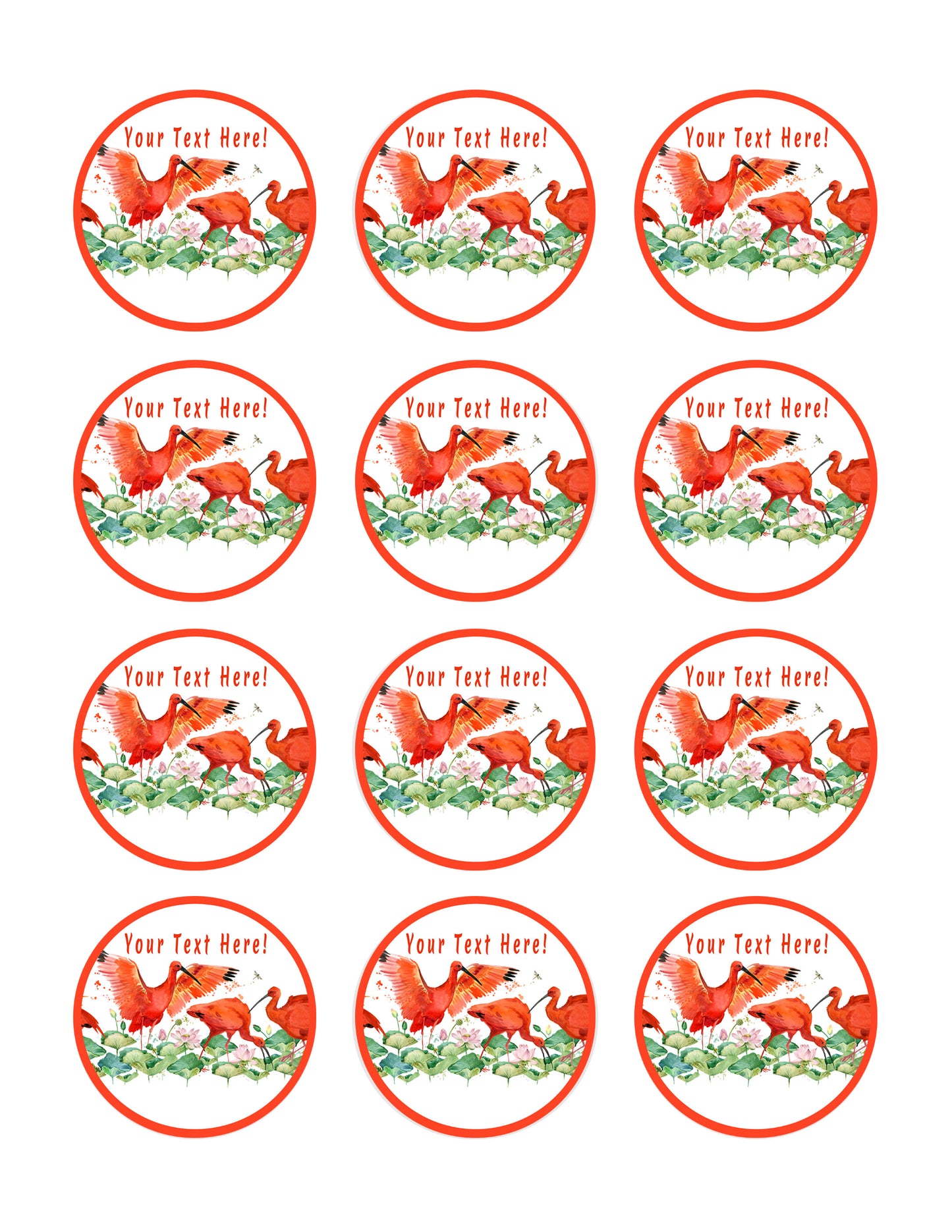 Scarlet Ibis Tropical Bird - Edible Cake Topper, Cupcake Toppers, Strips