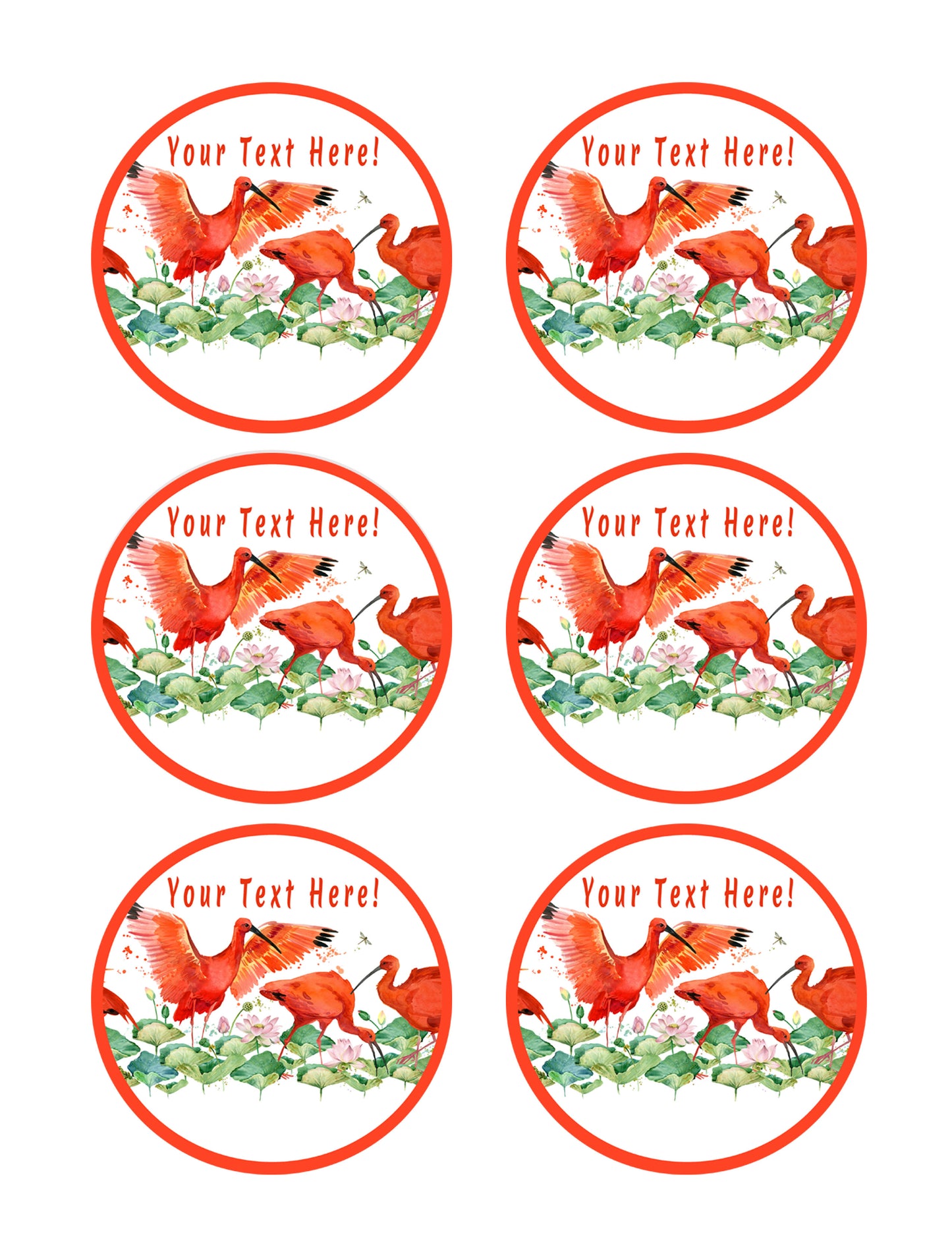 Scarlet Ibis Tropical Bird - Edible Cake Topper, Cupcake Toppers, Strips