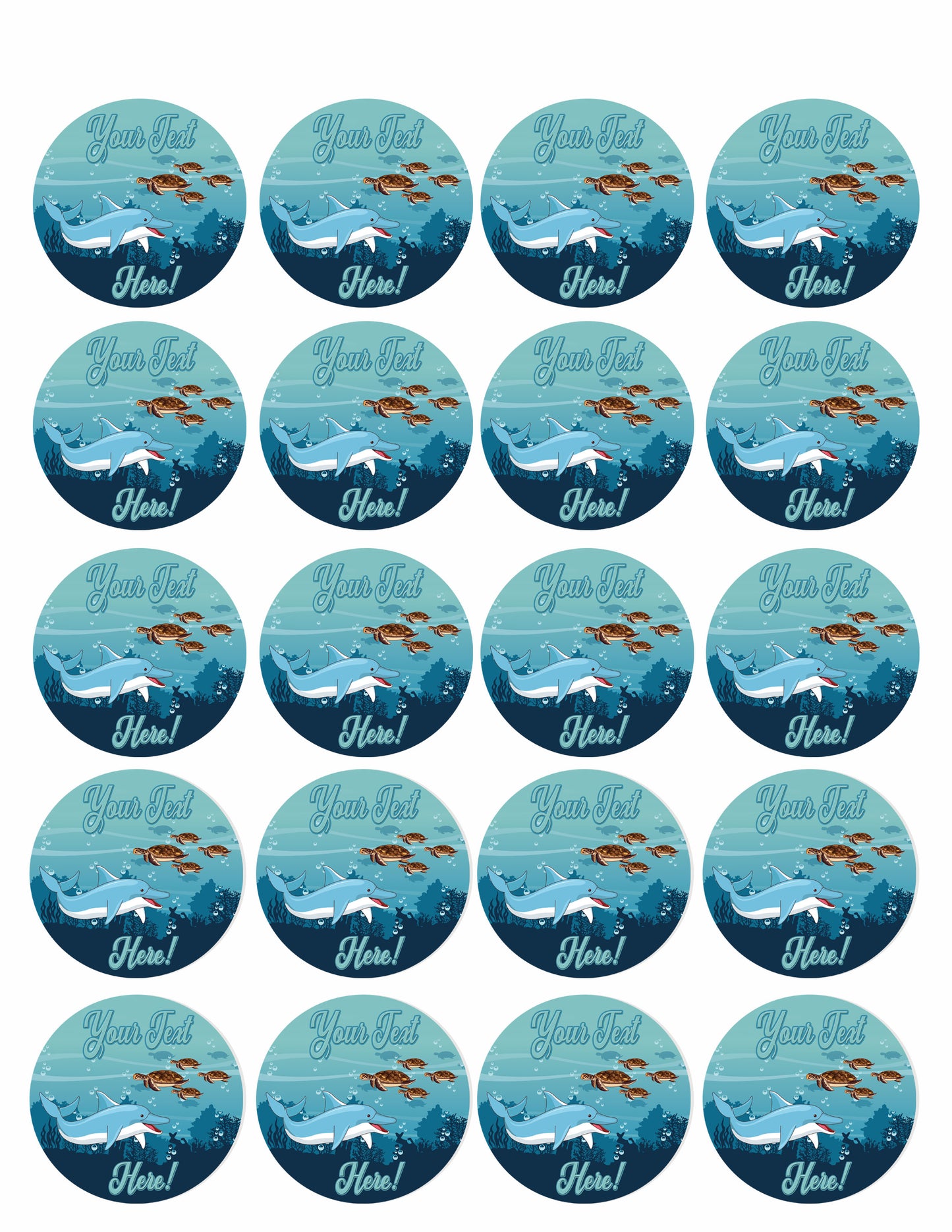 Sea with Dolphin and Turtles - Edible Cake Topper, Cupcake Toppers, Strips