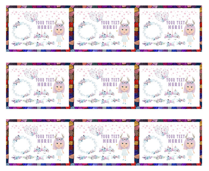Set of Magic Elements with Unicorn and Mystic Girls - Edible Cake Topper, Cupcake Toppers, Strips