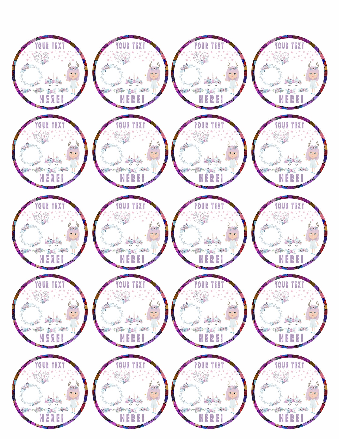 Set of Magic Elements with Unicorn and Mystic Girls - Edible Cake Topper, Cupcake Toppers, Strips