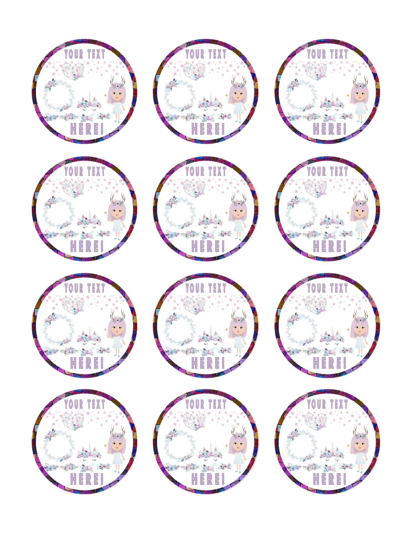 Set of Magic Elements with Unicorn and Mystic Girls - Edible Cake Topper, Cupcake Toppers, Strips