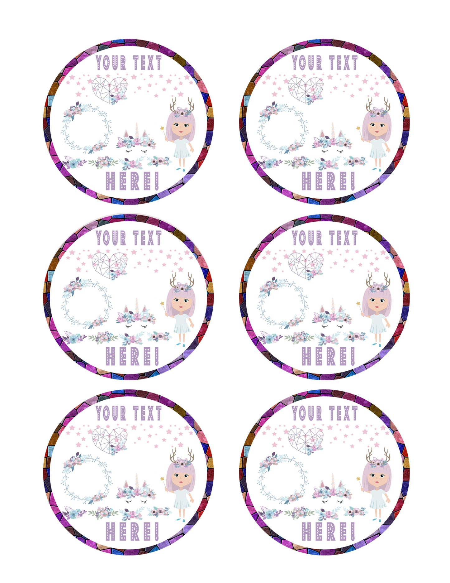Set of Magic Elements with Unicorn and Mystic Girls - Edible Cake Topper, Cupcake Toppers, Strips