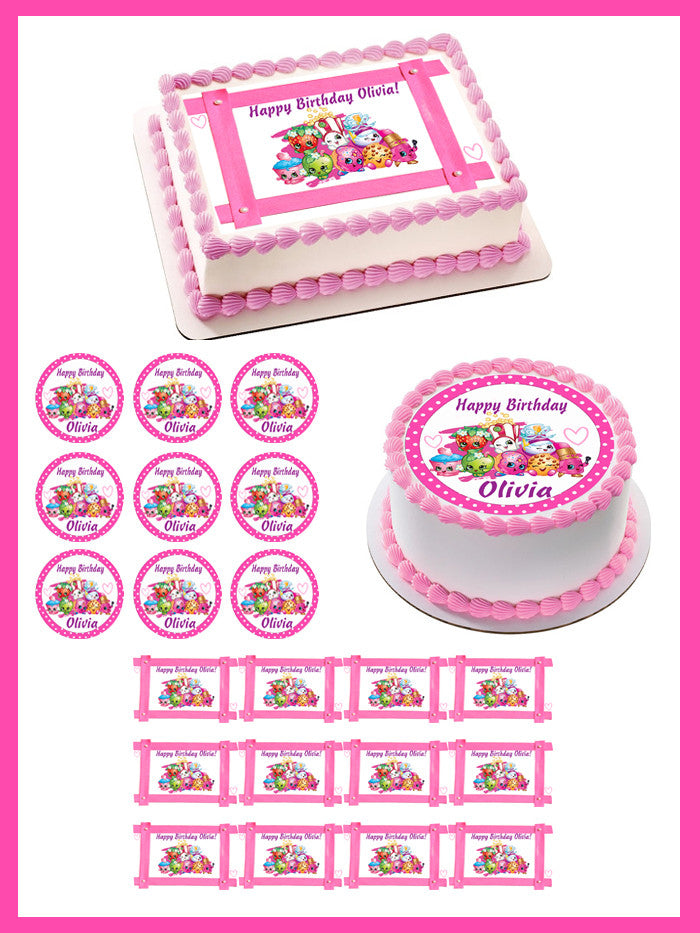 SHOPKINS 4 Edible Birthday Cake Topper OR Cupcake Topper, Decor - Edible Prints On Cake (Edible Cake &Cupcake Topper)