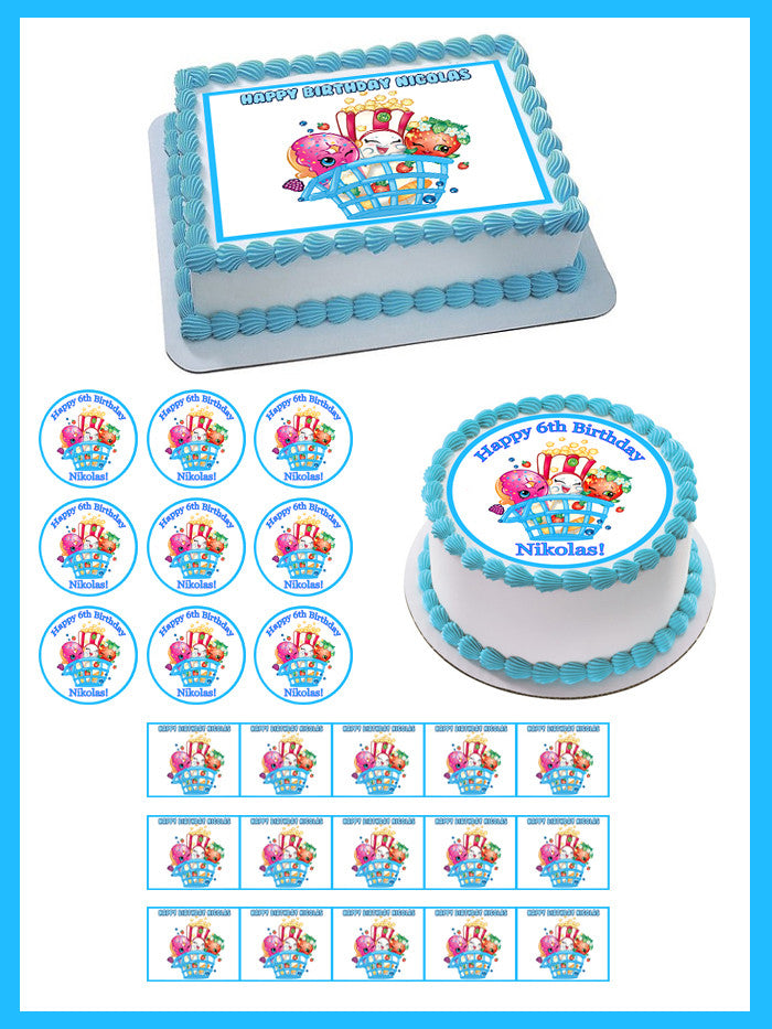 SHOPKINS 3 Edible Birthday Cake Topper OR Cupcake Topper, Decor - Edible Prints On Cake (Edible Cake &Cupcake Topper)