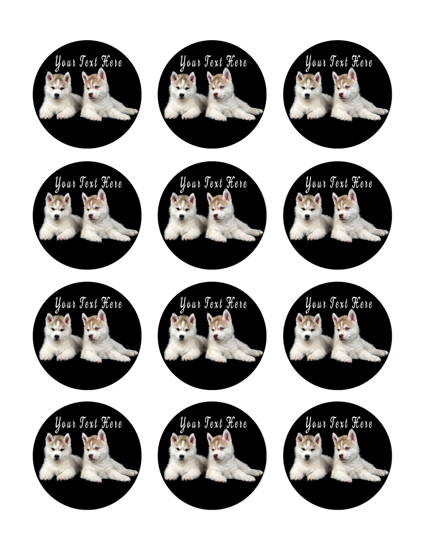 Siberian Husky Puppy Dog - Edible Cake Topper, Cupcake Toppers, Strips