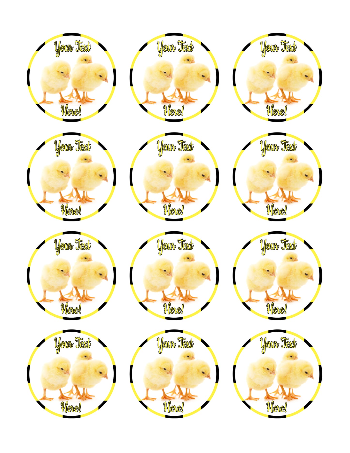 Small Chickens - Edible Cake Topper, Cupcake Toppers, Strips