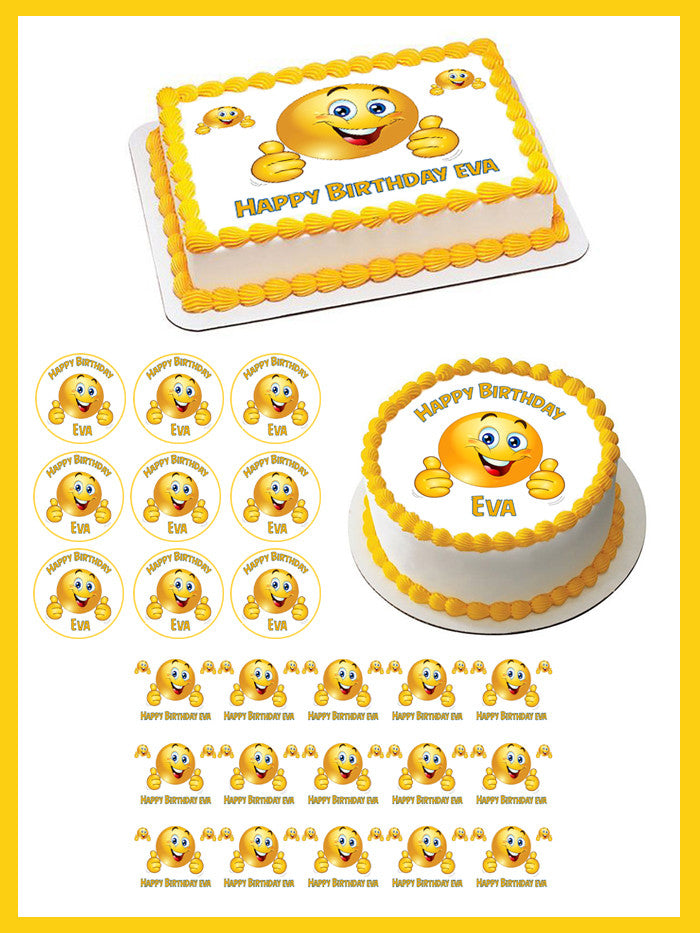 Smile Face Edible Birthday Cake Topper OR Cupcake Topper, Decor - Edible Prints On Cake (Edible Cake &Cupcake Topper)