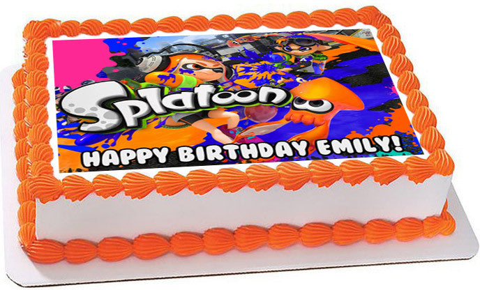 Splatoon Edible Birthday Cake Topper OR Cupcake Topper, Decor - Edible Prints On Cake (Edible Cake &Cupcake Topper)