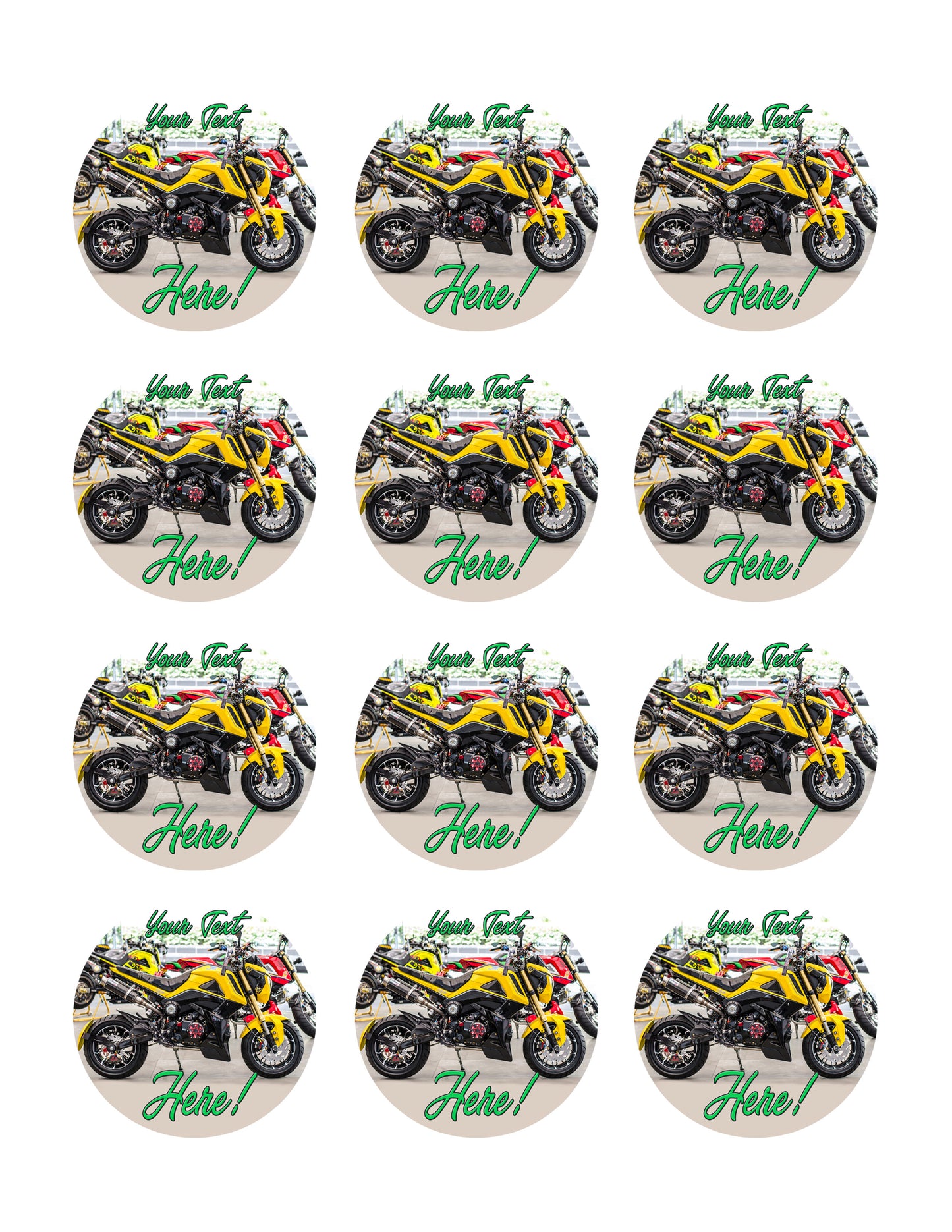 Sport Motorcycle - Edible Cake Topper, Cupcake Toppers, Strips