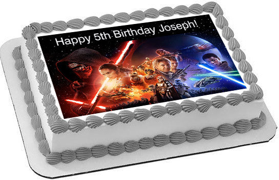 Star Wars 7 Force Awakens 2 Edible Birthday Cake Topper OR Cupcake Topper, Decor - Edible Prints On Cake (Edible Cake &Cupcake Topper)