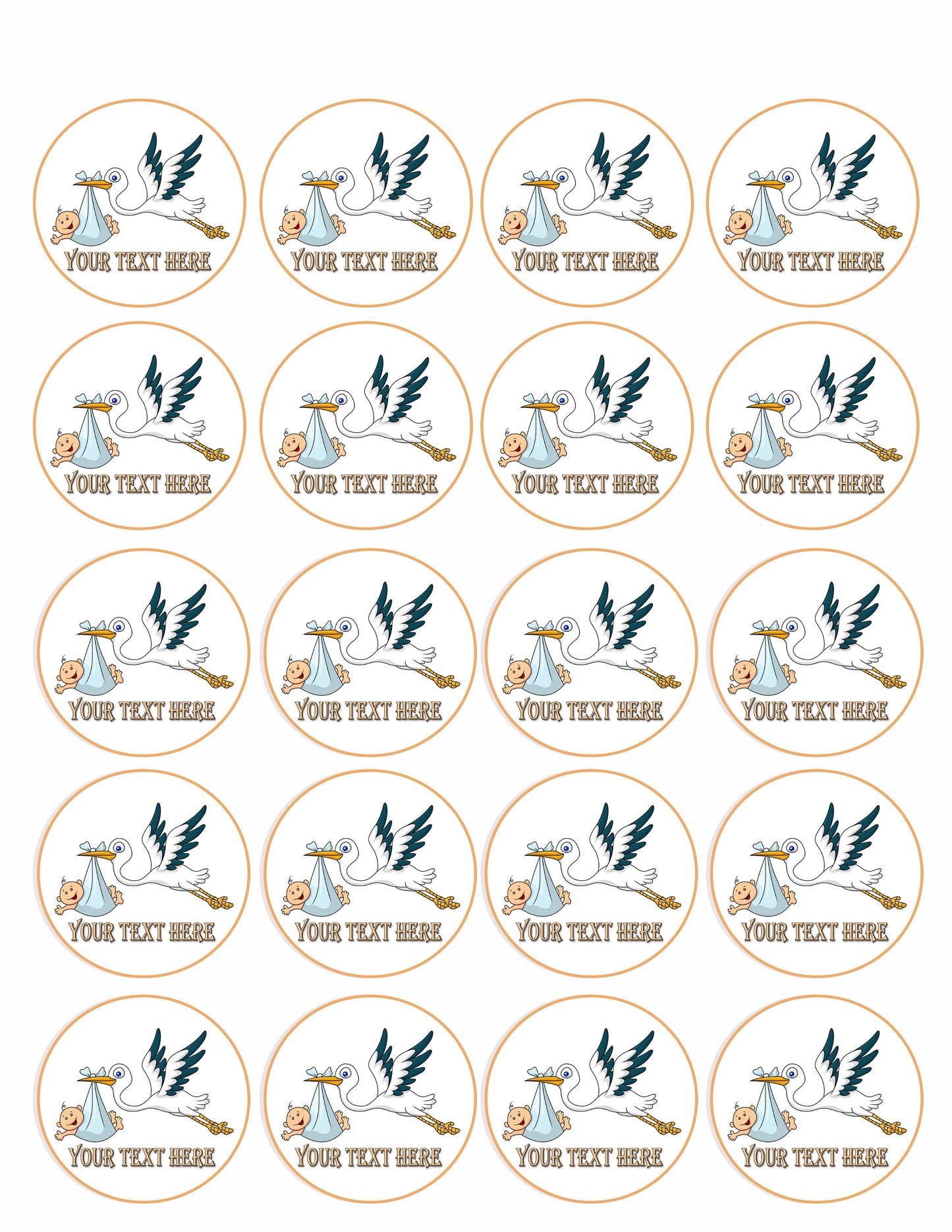 Stork carrying baby - Edible Cake Topper, Cupcake Toppers, Strips