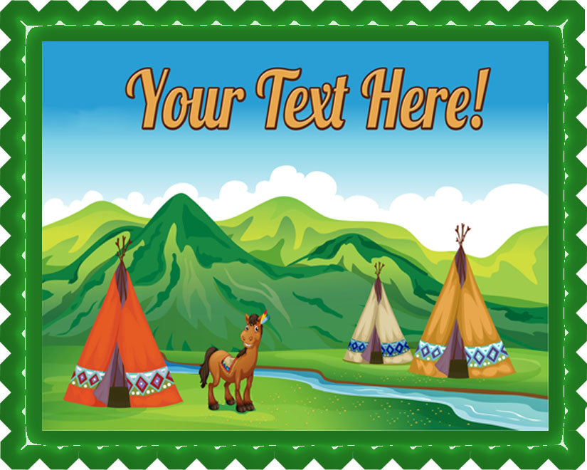 Tents and a Smiling Horse - Edible Cake Topper, Cupcake Toppers, Strips