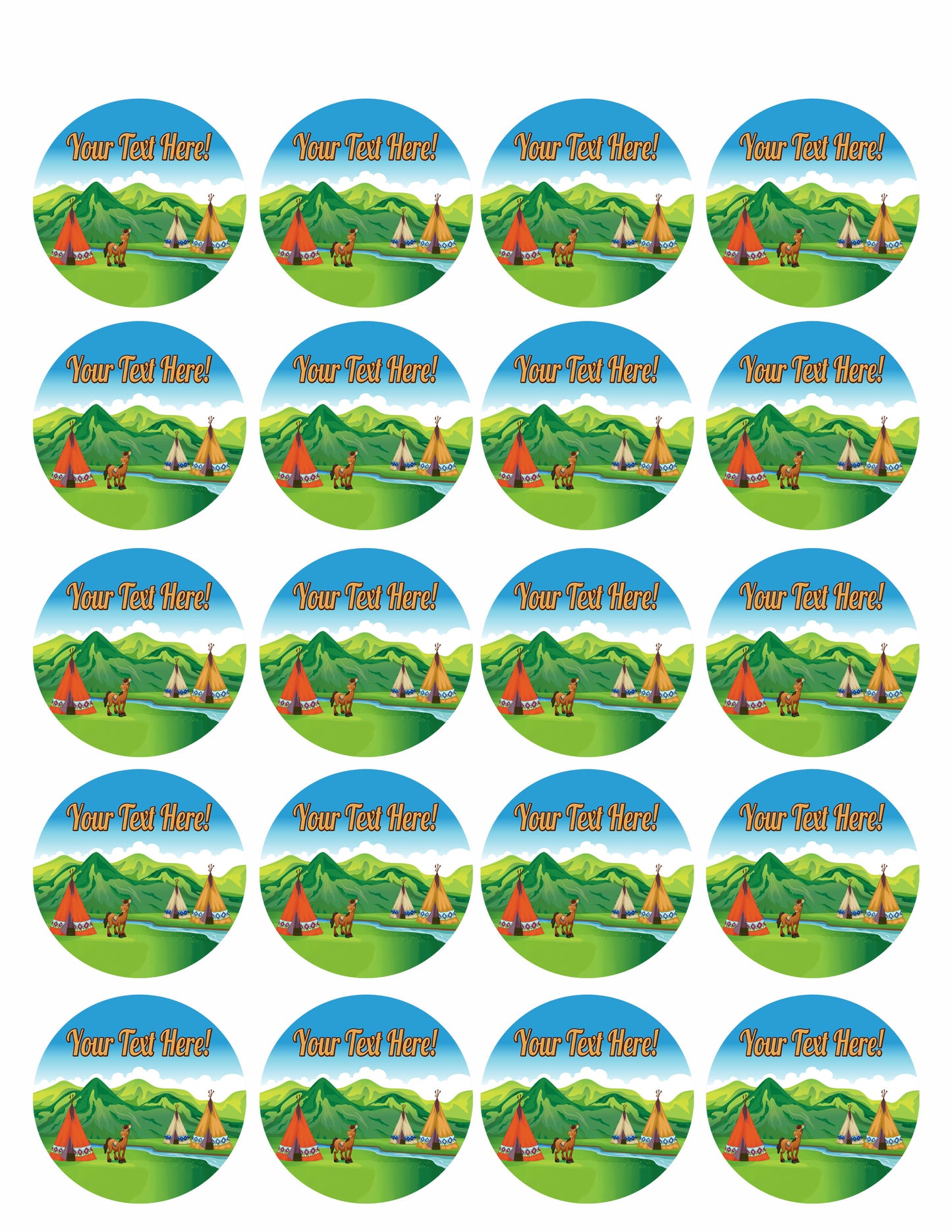 Tents and a Smiling Horse - Edible Cake Topper, Cupcake Toppers, Strips