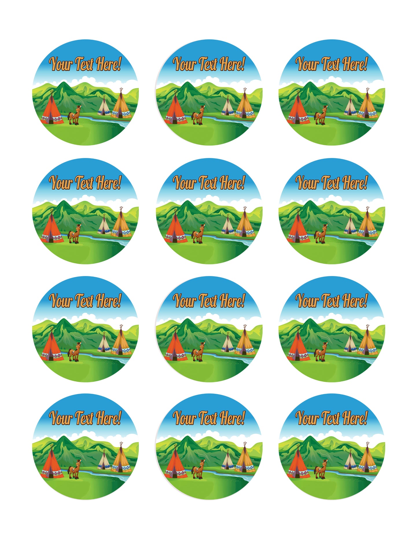 Tents and a Smiling Horse - Edible Cake Topper, Cupcake Toppers, Strips