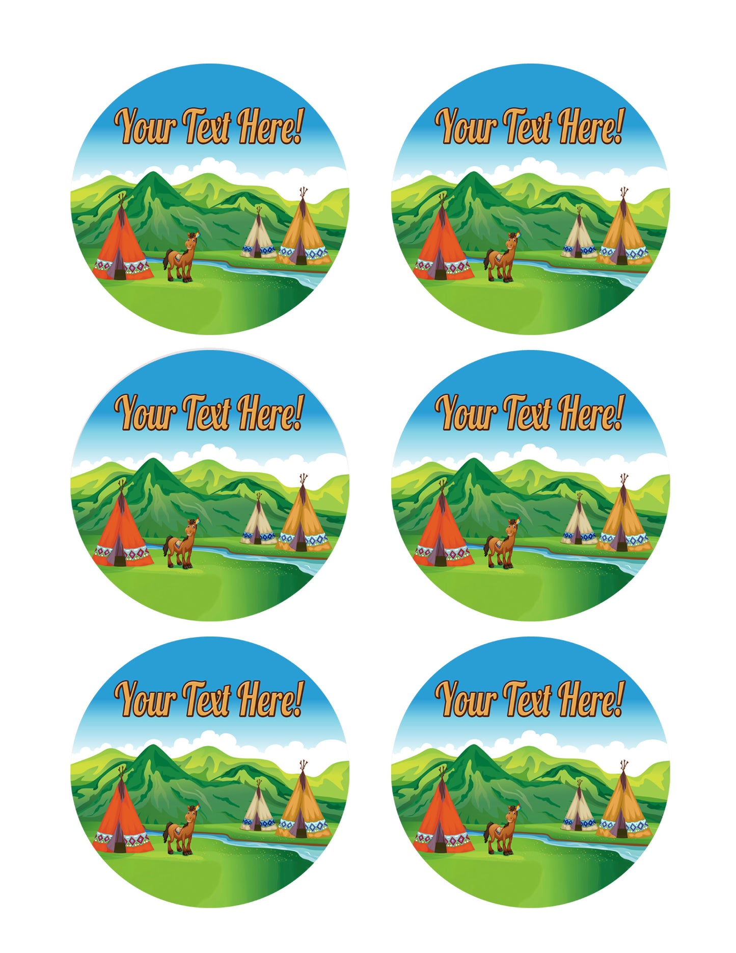 Tents and a Smiling Horse - Edible Cake Topper, Cupcake Toppers, Strips