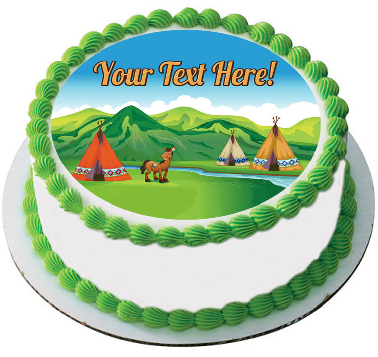 Tents and a Smiling Horse - Edible Cake Topper, Cupcake Toppers, Strips