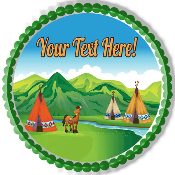 Tents and a Smiling Horse - Edible Cake Topper, Cupcake Toppers, Strips