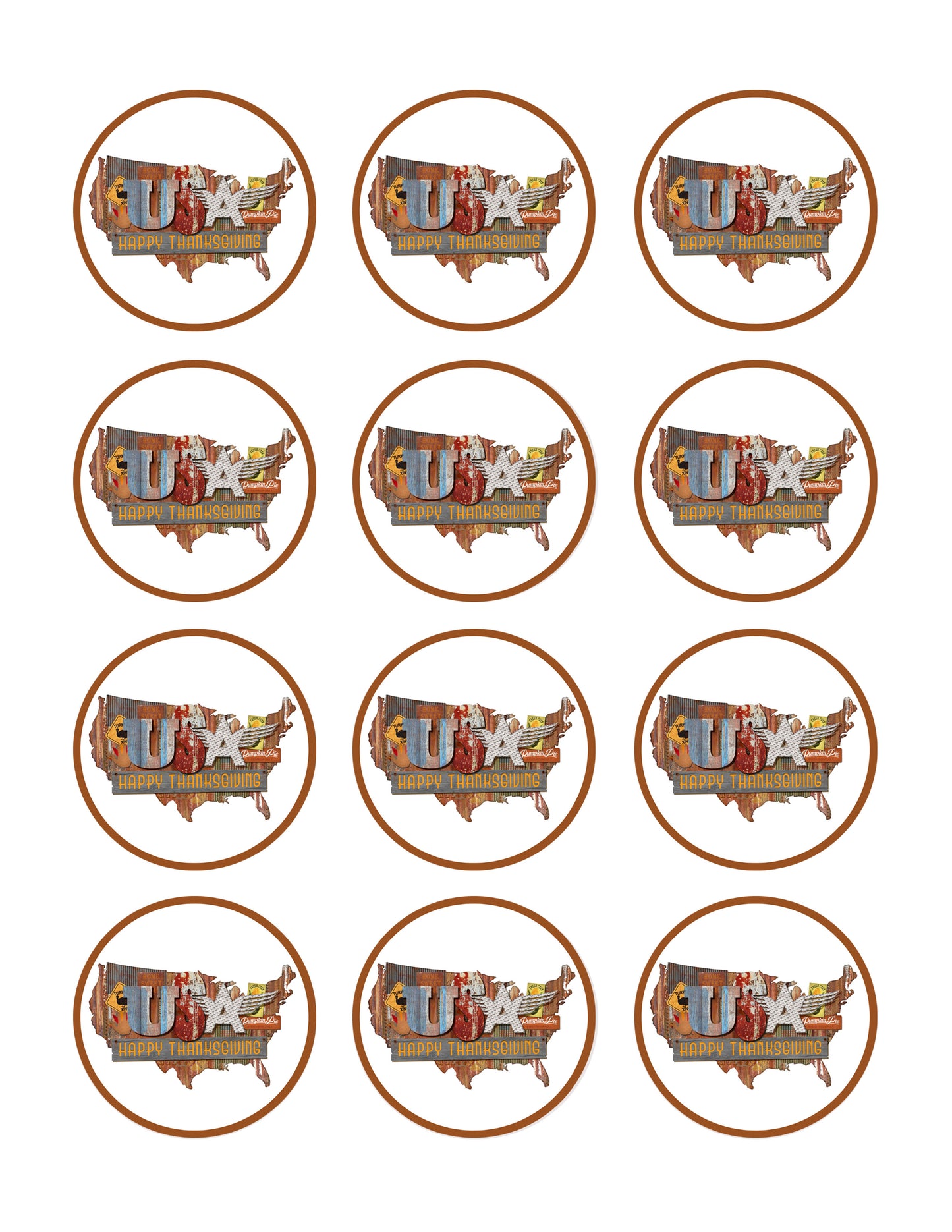 Thanksgiving American Folk - Edible Cake Topper, Cupcake Toppers, Strips