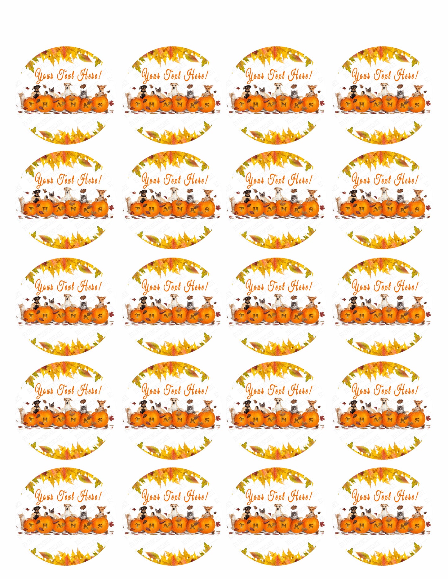 Thanksgiving Dogs and Cats With Falling Leaves - Edible Cake Topper OR Cupcake Topper, Decor