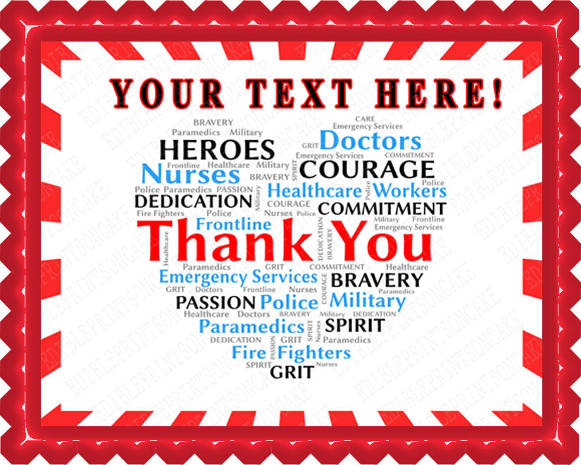 Thank you Heart for Covid-19 Nurses and Healthcare - Edible Cake Topper, Cupcake Toppers, Strips