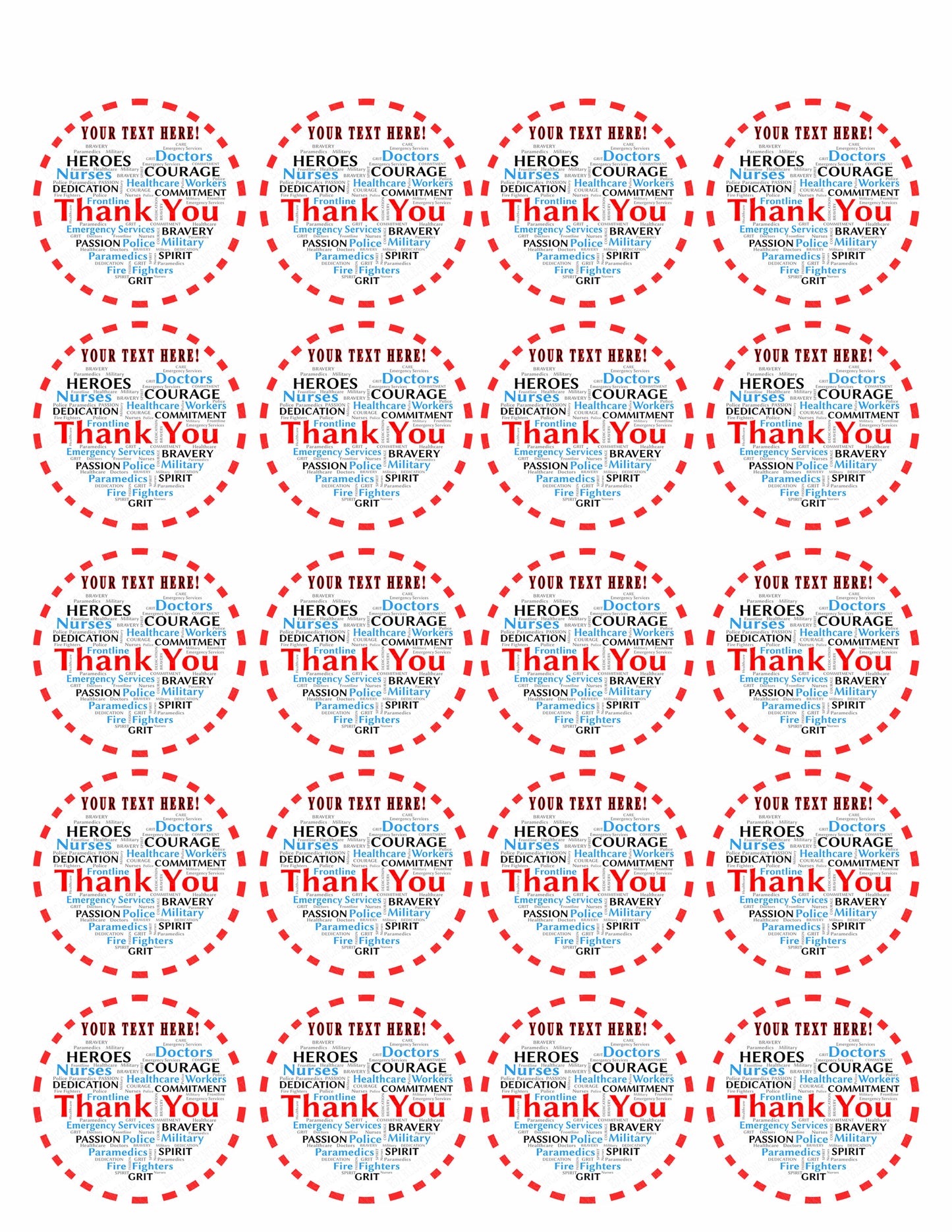 Thank you Heart for Covid-19 Nurses and Healthcare - Edible Cake Topper, Cupcake Toppers, Strips