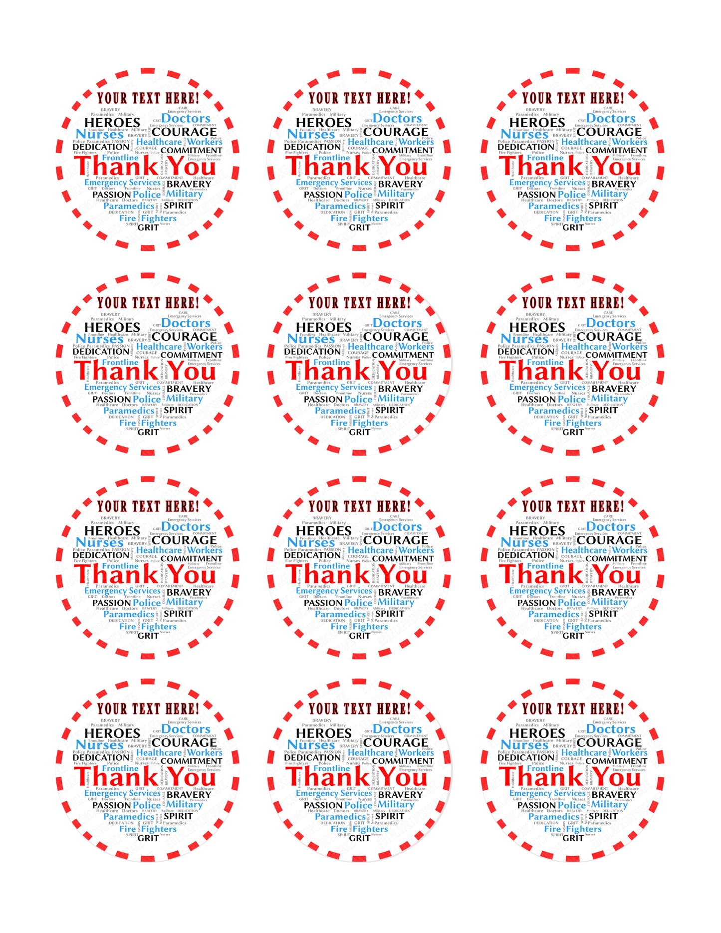 Thank you Heart for Covid-19 Nurses and Healthcare - Edible Cake Topper, Cupcake Toppers, Strips