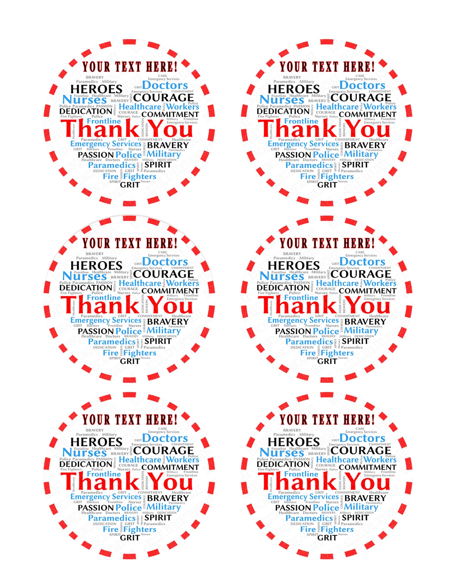 Thank you Heart for Covid-19 Nurses and Healthcare - Edible Cake Topper, Cupcake Toppers, Strips