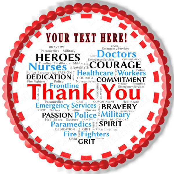Thank you Heart for Covid-19 Nurses and Healthcare - Edible Cake Topper, Cupcake Toppers, Strips