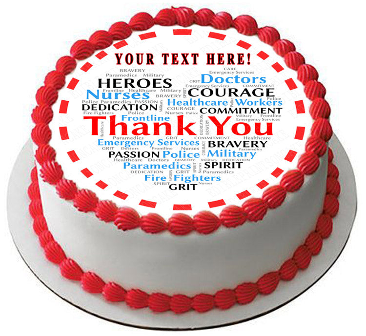 Thank you Heart for Covid-19 Nurses and Healthcare - Edible Cake Topper, Cupcake Toppers, Strips