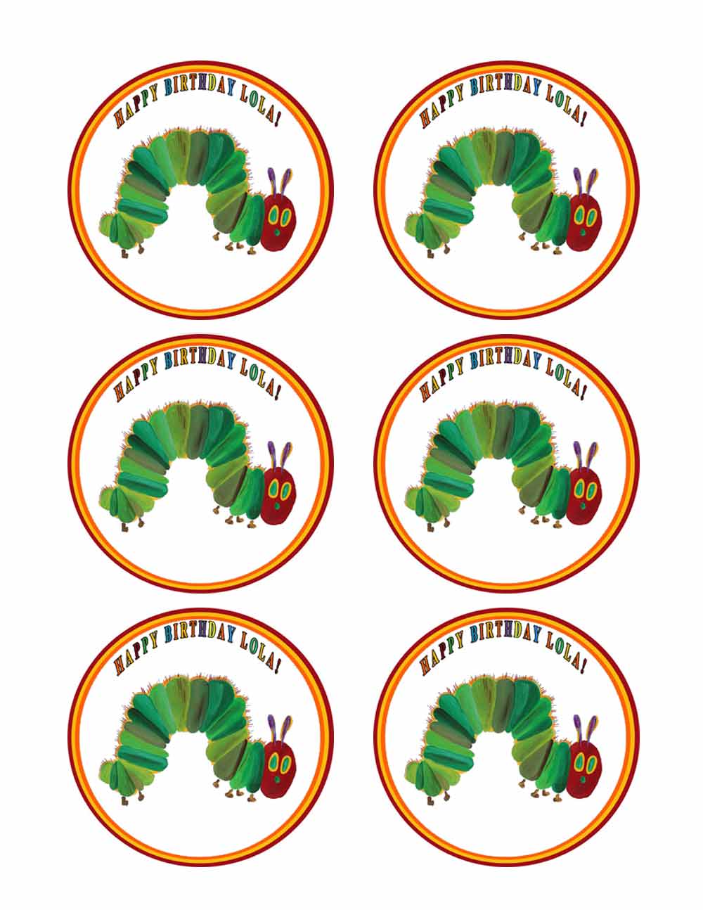 THE HUNGRY CATERPILLAR - Edible Cake Topper or Cupcake topper, Decor
