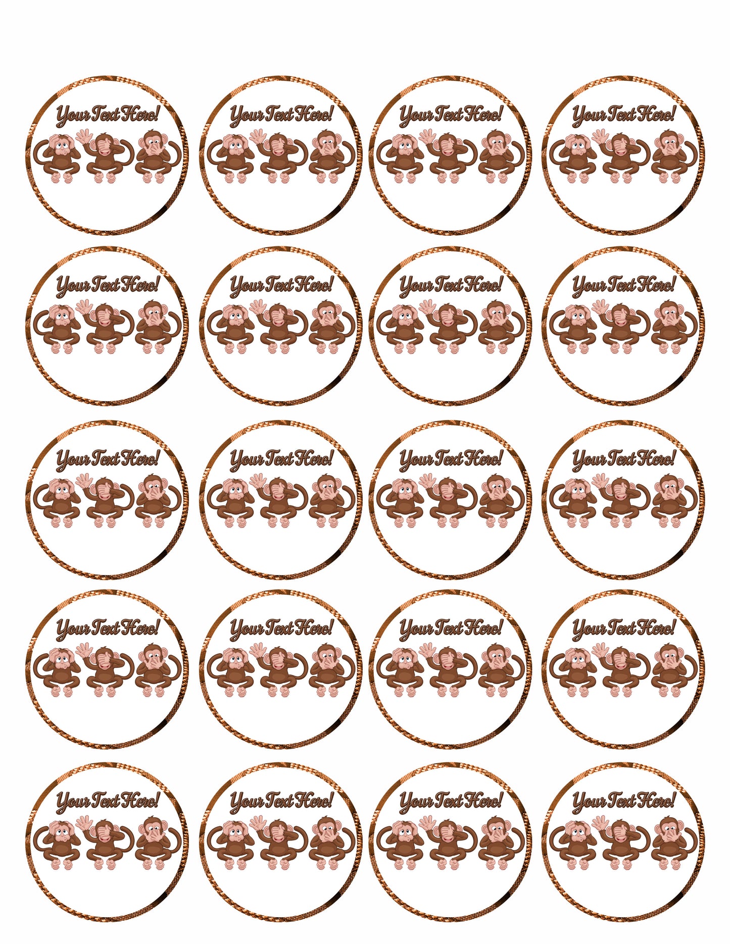 The Monkeys Faces - Edible Cake Topper, Cupcake Toppers, Strips