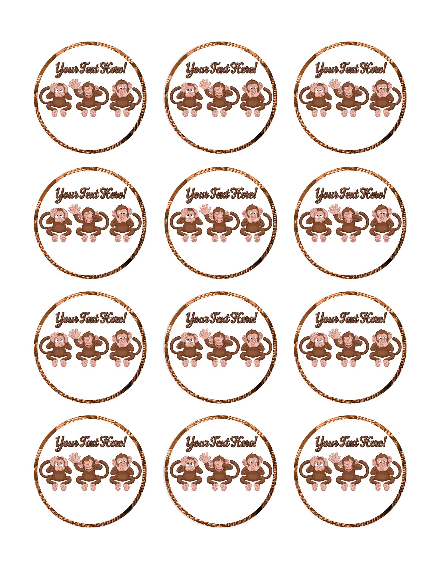 The Monkeys Faces - Edible Cake Topper, Cupcake Toppers, Strips