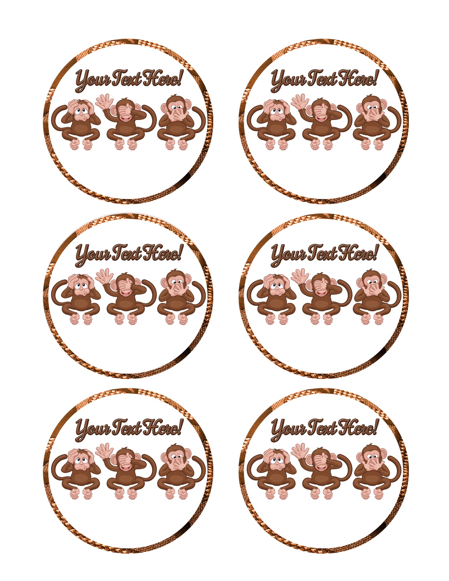 The Monkeys Faces - Edible Cake Topper, Cupcake Toppers, Strips