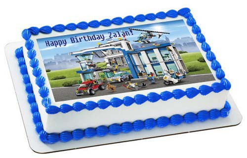 Lego City Police Station 2 Edible Birthday Cake Topper OR Cupcake Topper, Decor - Edible Prints On Cake (Edible Cake &Cupcake Topper)