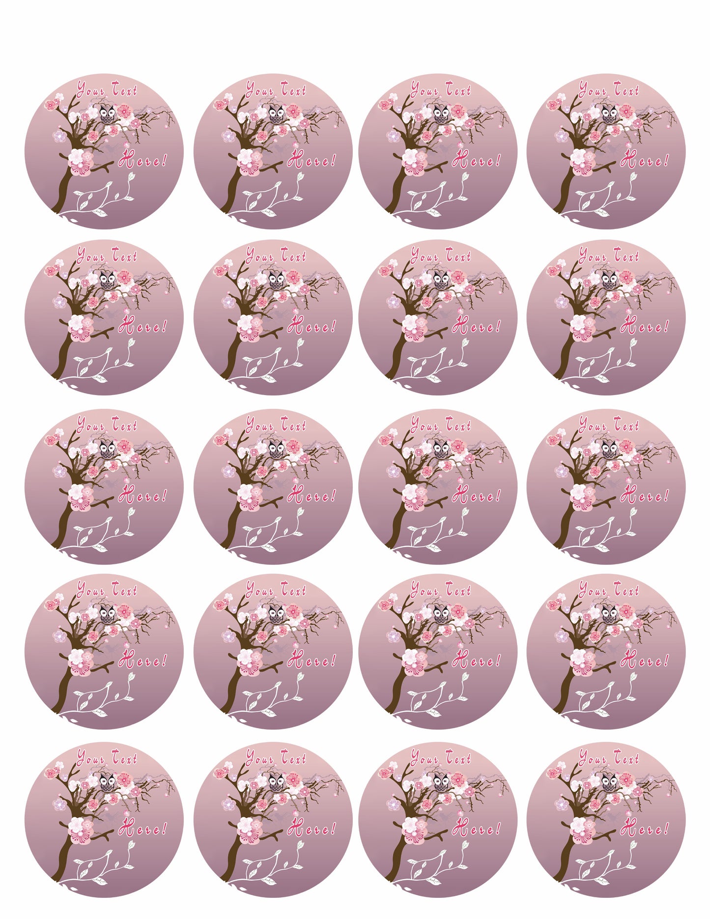 Tree with Owl - Edible Cake Topper, Cupcake Toppers, Strips