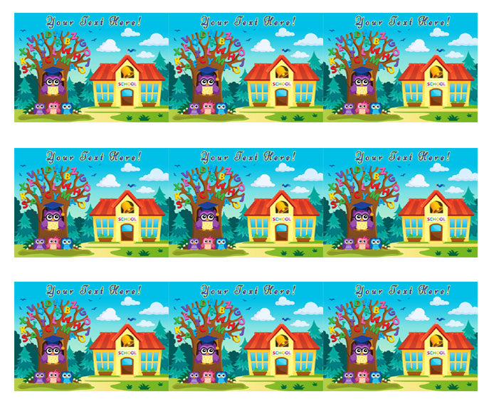 Tree with Stylized School Owl - Edible Cake Topper, Cupcake Toppers, Strips