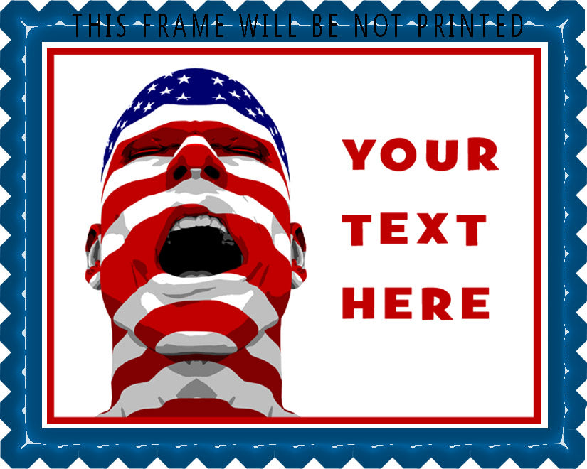 USA Flag Man Yelling - Edible Cake Topper, Cupcake Toppers, Strips